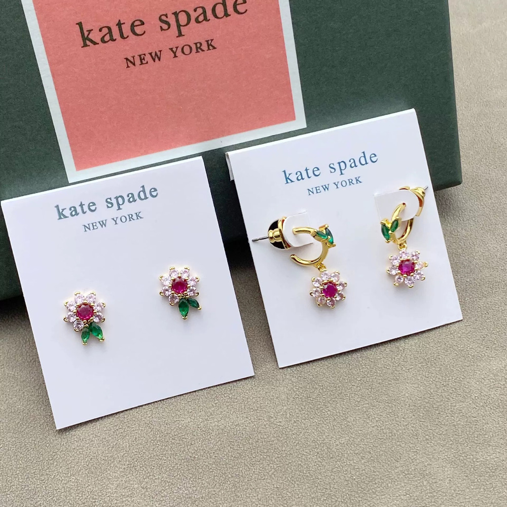 kate spade Romantic Floral Colorful Zircon Stud Earrings Silver Needle
